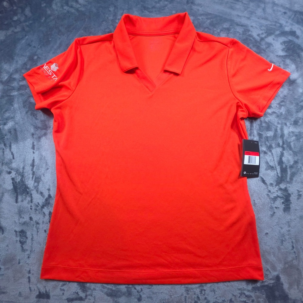 Nike Golf Womens Dri-FIT Polo Shirt Orange Short Sleeve V-Neck 354087-802 L